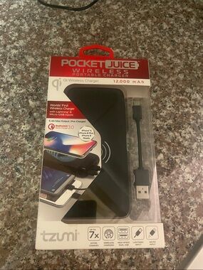 tzumi PocketJuice Wireless Portable Charger 12000mAh - Black